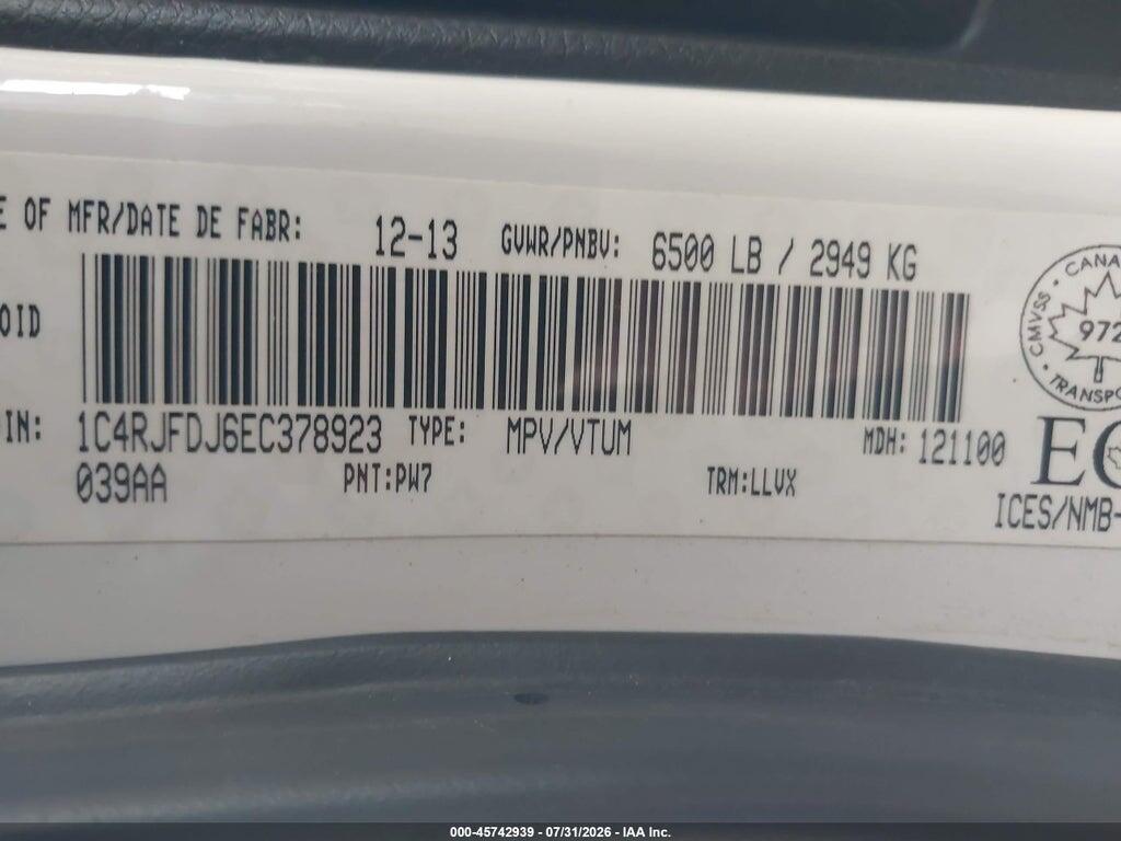 1C4RJFDJ6EC378923 2014 JEEP GRAND CHEROKEE photo no. 9