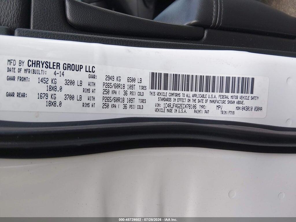 1C4RJFAG2EC478106 2014 JEEP GRAND CHEROKEE photo no. 9