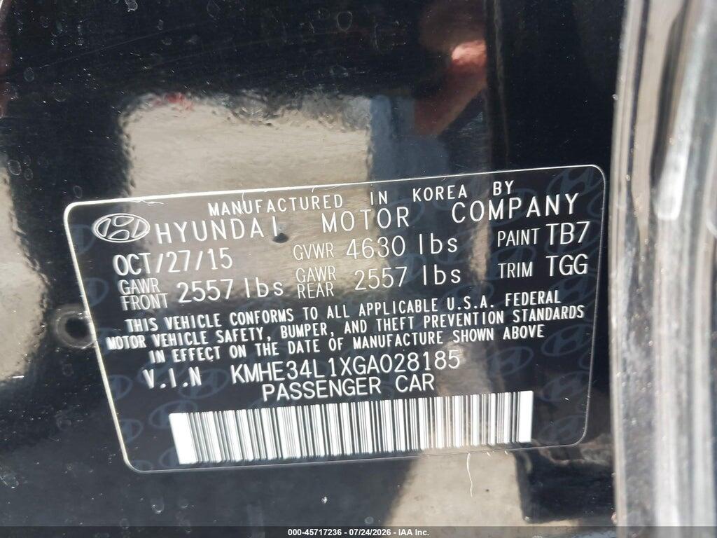 KMHE34L1XGA028185 2016 HYUNDAI SONATA HYBRID photo no. 9