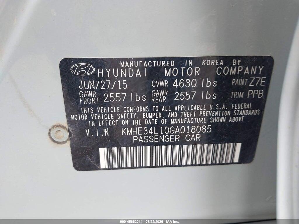KMHE34L10GA018085 2016 HYUNDAI SONATA HYBRID photo no. 9
