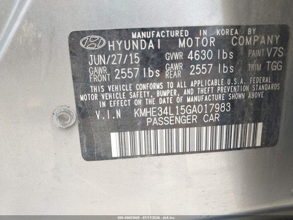 KMHE34L15GA017983 2016 HYUNDAI SONATA HYBRID photo no. 9
