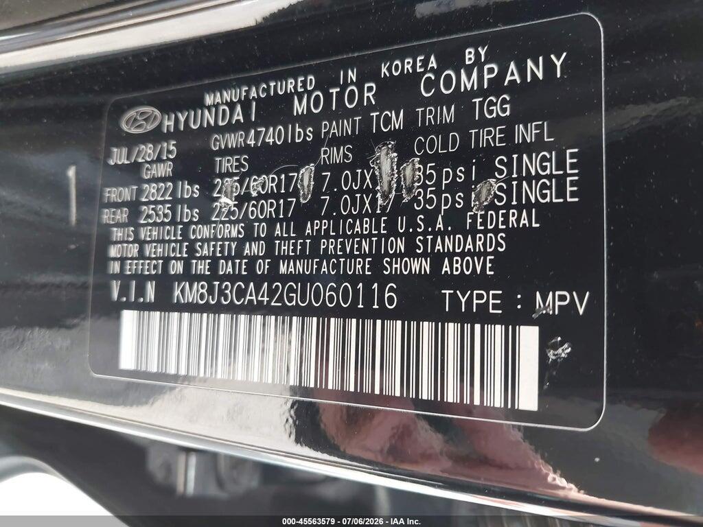 KM8J3CA42GU060116 2016 HYUNDAI TUCSON photo no. 9