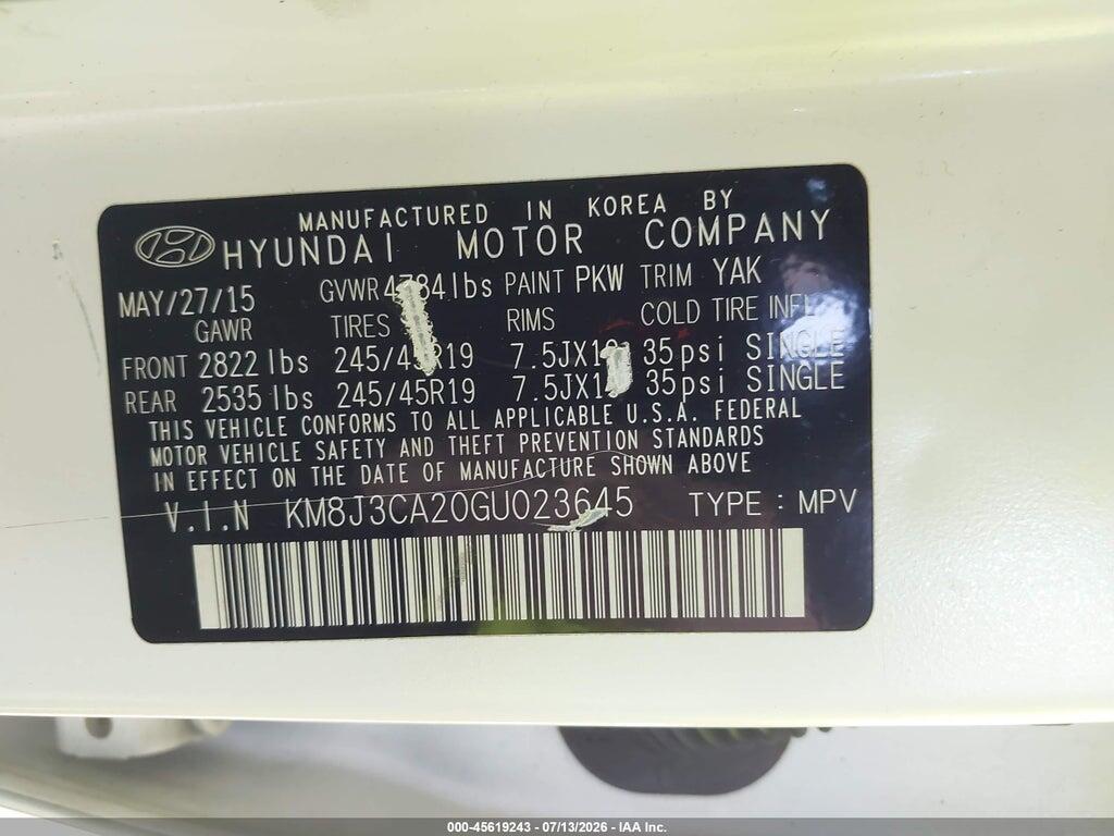 KM8J3CA20GU023645 2016 HYUNDAI TUCSON photo no. 9
