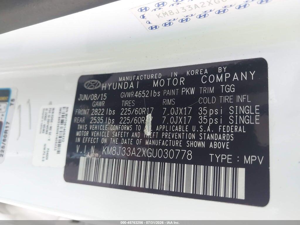 KM8J33A2XGU030778 2016 HYUNDAI TUCSON photo no. 9