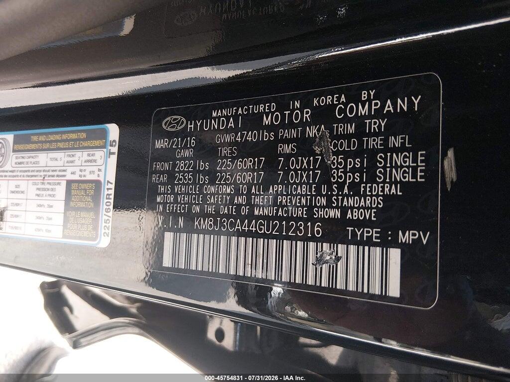 KM8J3CA44GU212316 2016 HYUNDAI TUCSON photo no. 9