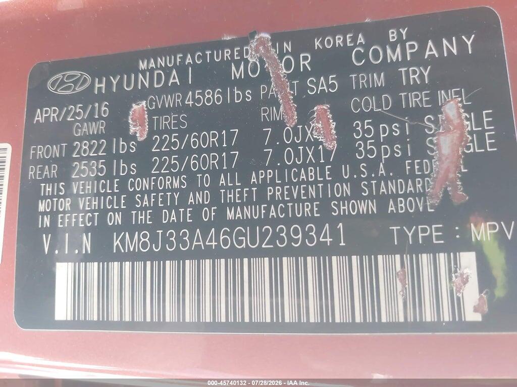 KM8J33A46GU239341 2016 HYUNDAI TUCSON photo no. 9