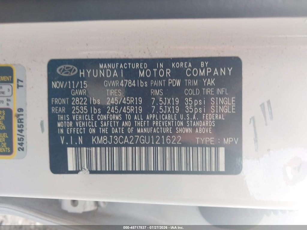 KM8J3CA27GU121622 2016 HYUNDAI TUCSON photo no. 9