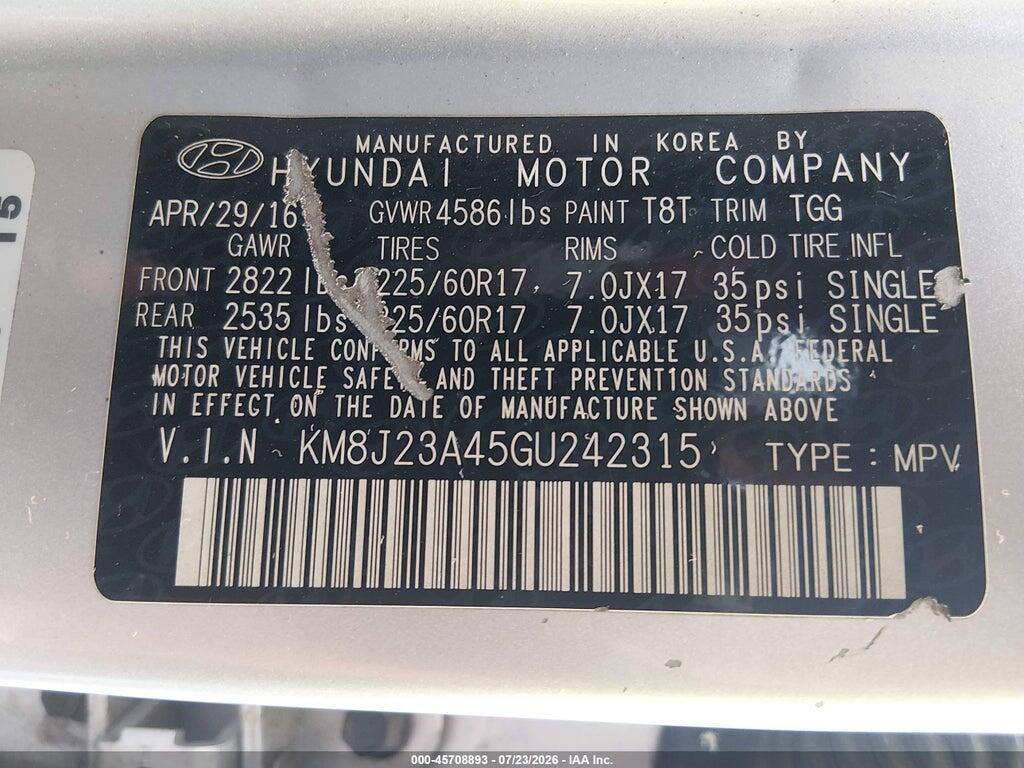 KM8J23A45GU242315 2016 HYUNDAI TUCSON photo no. 9