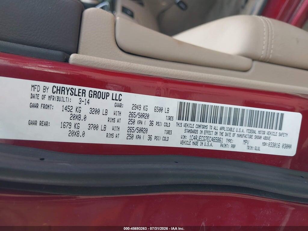 1C4RJECG7EC465861 2014 JEEP GRAND CHEROKEE photo no. 9
