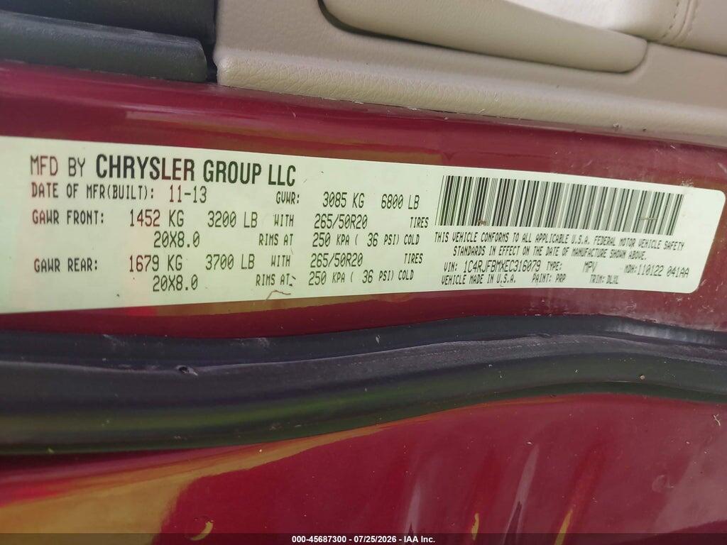 1C4RJFBMXEC316079 2014 JEEP GRAND CHEROKEE photo no. 9