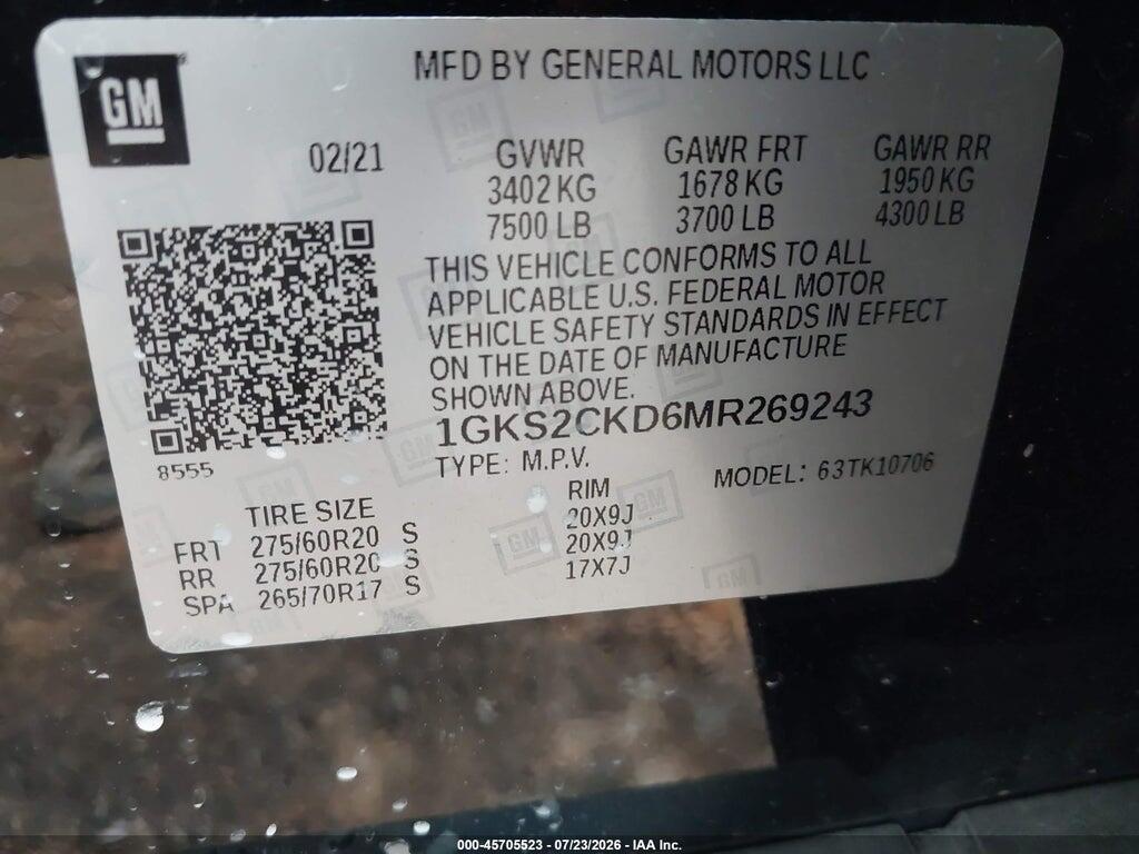 1GKS2CKD6MR269243 2021 GMC YUKON photo no. 9