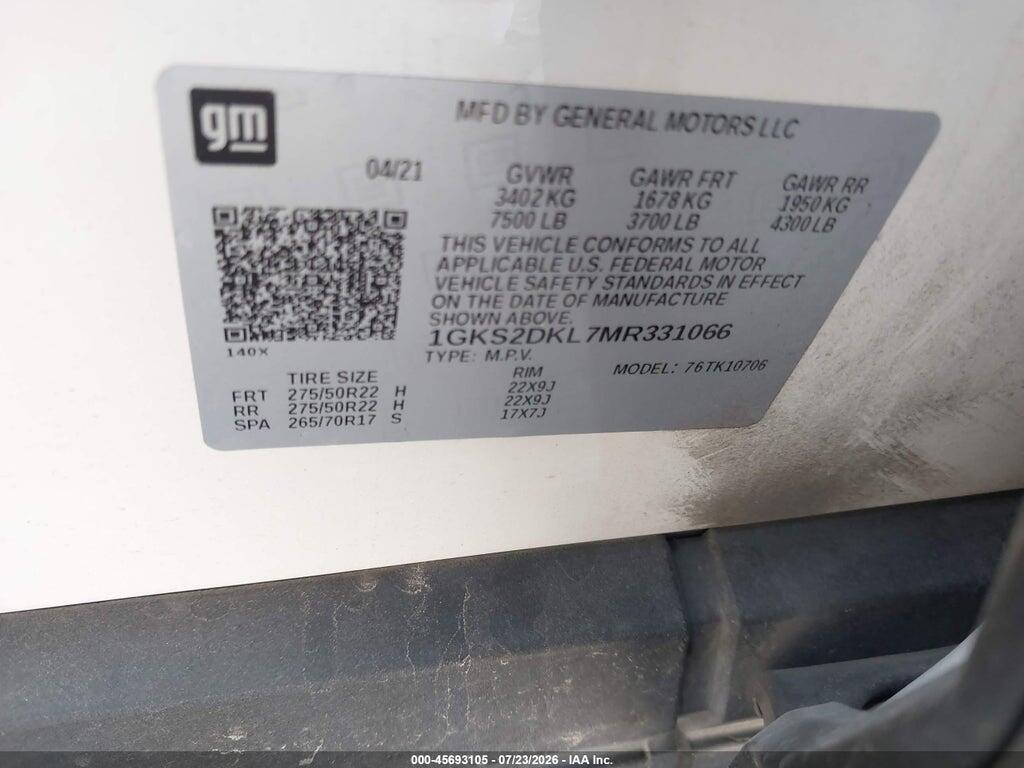 1GKS2DKL7MR331066 2021 GMC YUKON photo no. 9