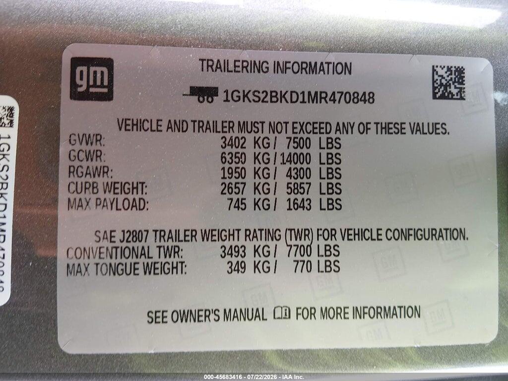 1GKS2BKD1MR470848 2021 GMC YUKON photo no. 9