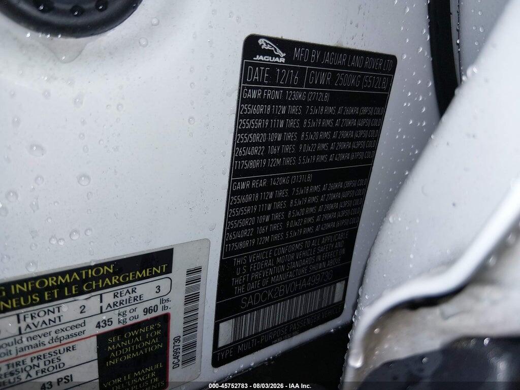 SADCK2BV0HA499730 2017 JAGUAR F-PACE photo no. 9