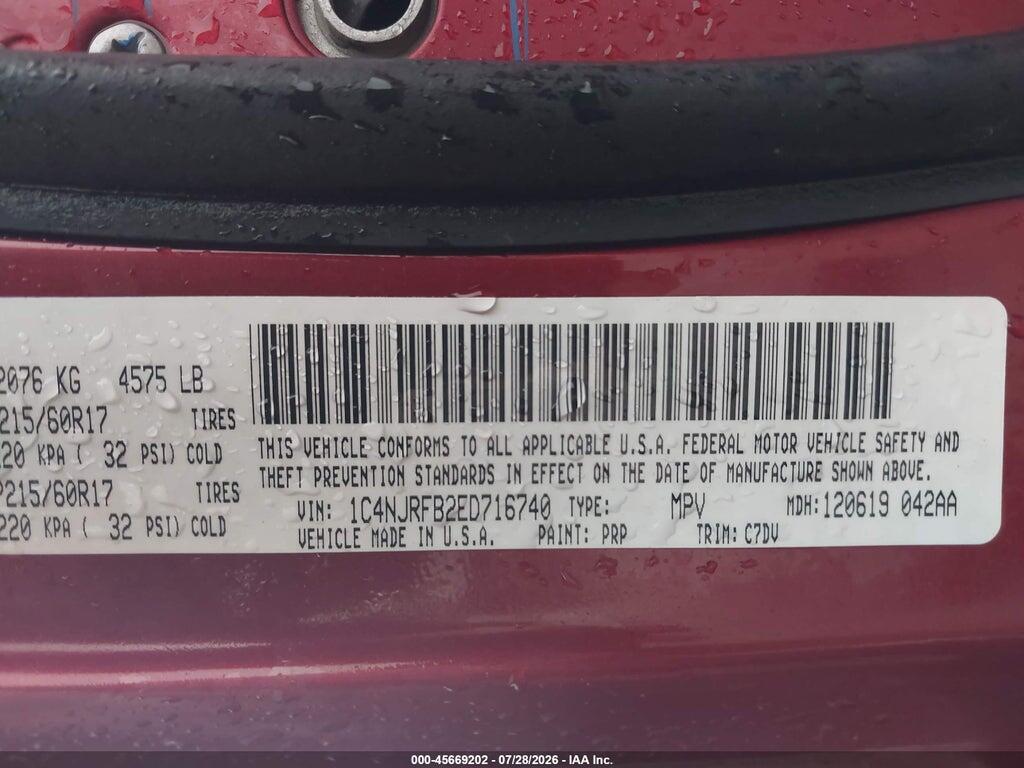 1C4NJRFB2ED716740 2014 JEEP PATRIOT photo no. 9