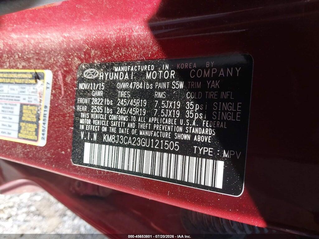 KM8J3CA23GU121505 2016 HYUNDAI TUCSON photo no. 9