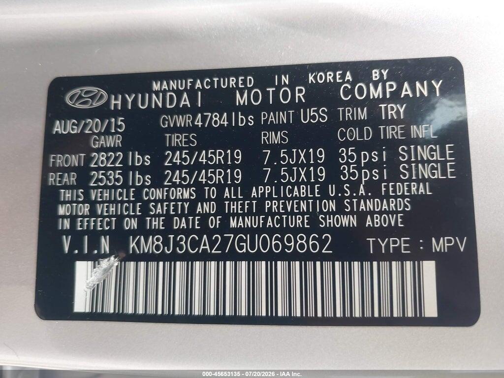 KM8J3CA27GU069862 2016 HYUNDAI TUCSON photo no. 9