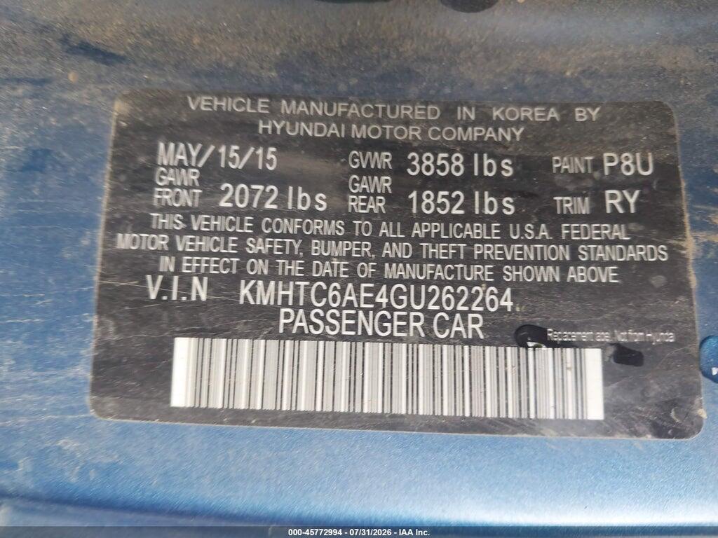 KMHTC6AE4GU262264 2016 HYUNDAI VELOSTER photo no. 9