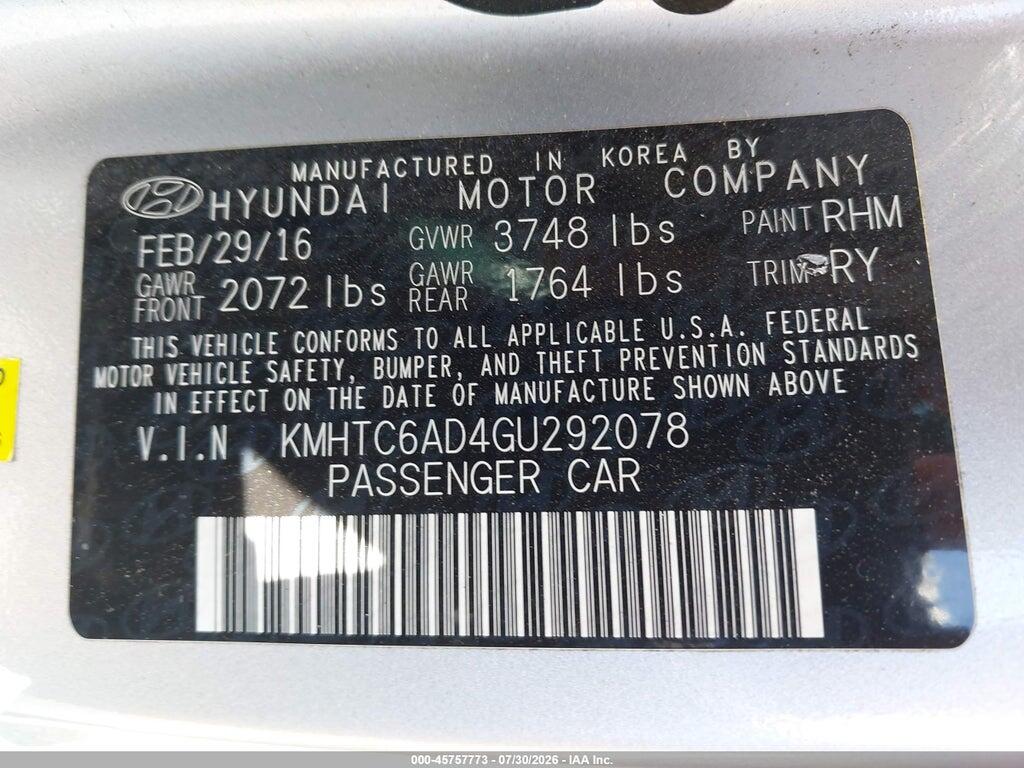KMHTC6AD4GU292078 2016 HYUNDAI VELOSTER photo no. 9