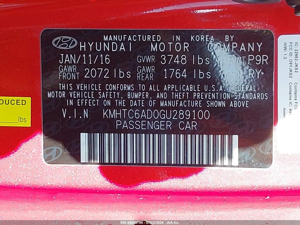 KMHTC6AD0GU289100 2016 HYUNDAI VELOSTER photo no. 9