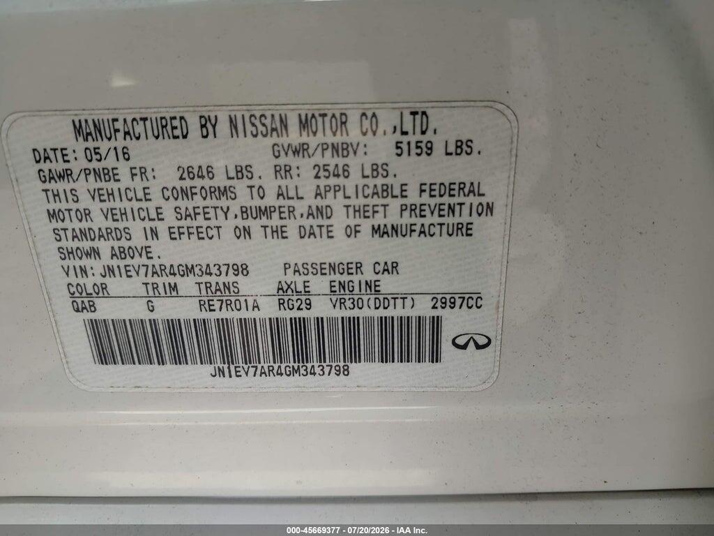 JN1EV7AR4GM343798 2016 INFINITI Q50 photo no. 9