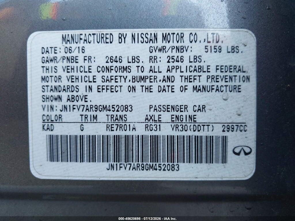 JN1FV7AR9GM452083 2016 INFINITI Q50 photo no. 9