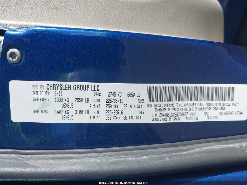 2D4RN5DGXBR770697 2011 DODGE GRAND CARAVAN photo no. 9