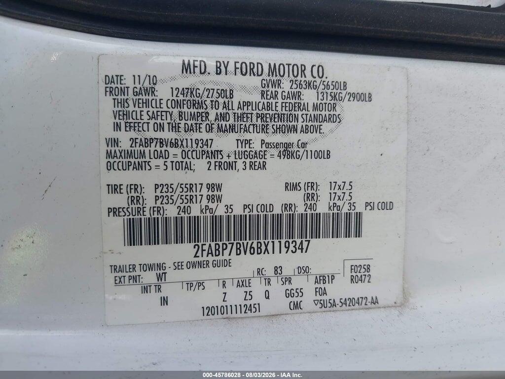 2FABP7BV6BX119347 2011 FORD CROWN VICTORIA photo no. 9