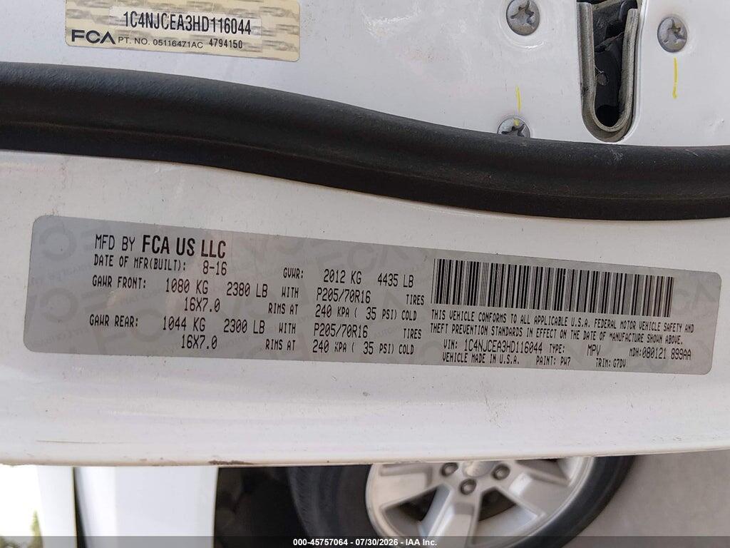 1C4NJCEA3HD116044 2017 JEEP COMPASS photo no. 9