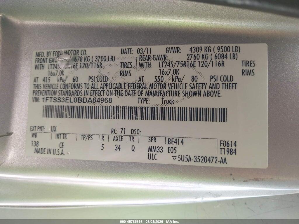 1FTSS3EL0BDA84968 2011 FORD E-350 SUPER DUTY photo no. 9