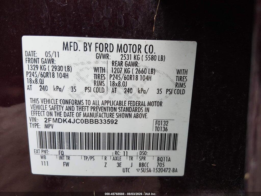 2FMDK4JC0BBB33592 2011 FORD EDGE photo no. 9