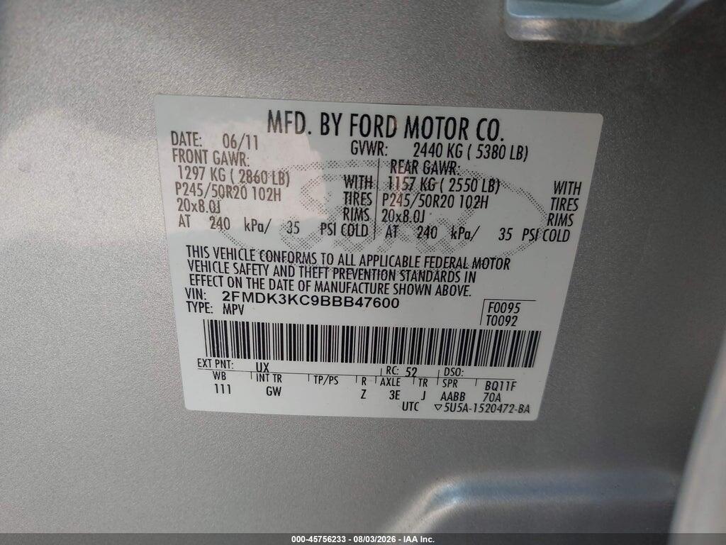 2FMDK3KC9BBB47600 2011 FORD EDGE photo no. 9
