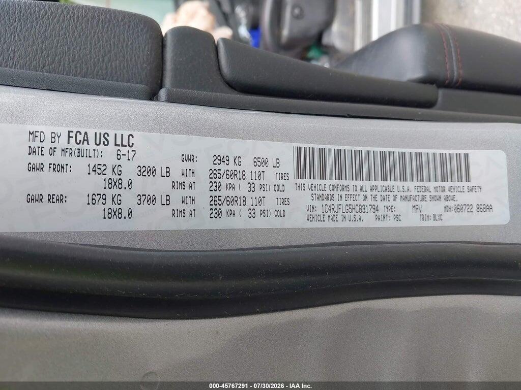 1C4RJFLG5HC831794 2017 JEEP GRAND CHEROKEE photo no. 9