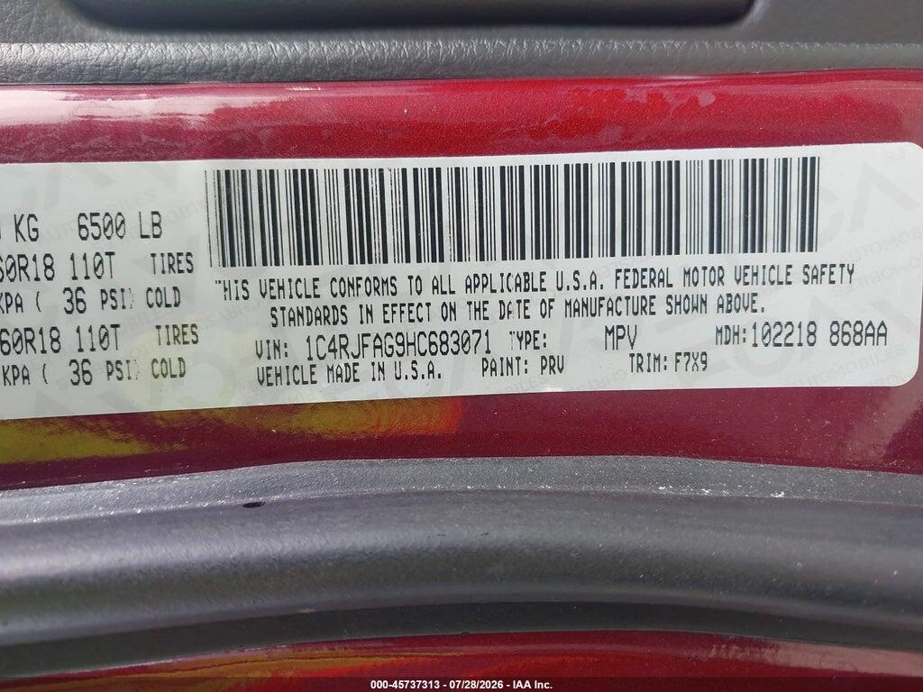 1C4RJFAG9HC683071 2017 JEEP GRAND CHEROKEE photo no. 9
