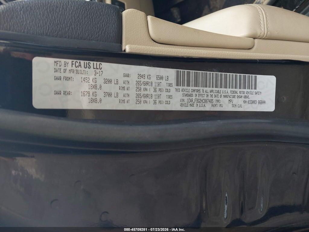 1C4RJFBG2HC807485 2017 JEEP GRAND CHEROKEE photo no. 9