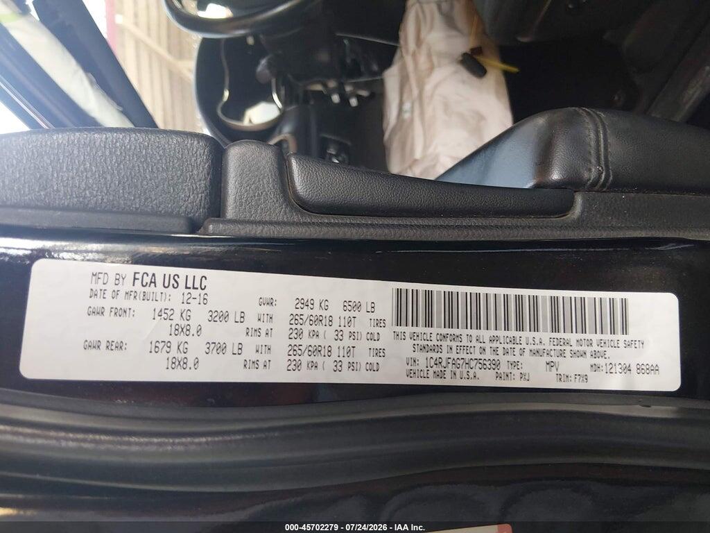 1C4RJFAG7HC756390 2017 JEEP GRAND CHEROKEE photo no. 9
