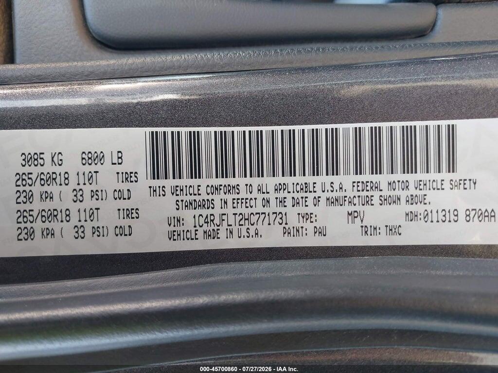 1C4RJFLT2HC771731 2017 JEEP GRAND CHEROKEE photo no. 9