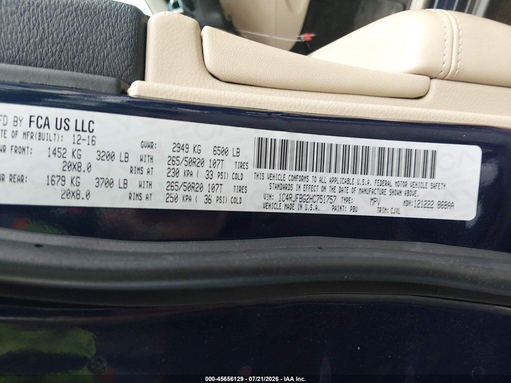 1C4RJFBG2HC751757 2017 JEEP GRAND CHEROKEE photo no. 9
