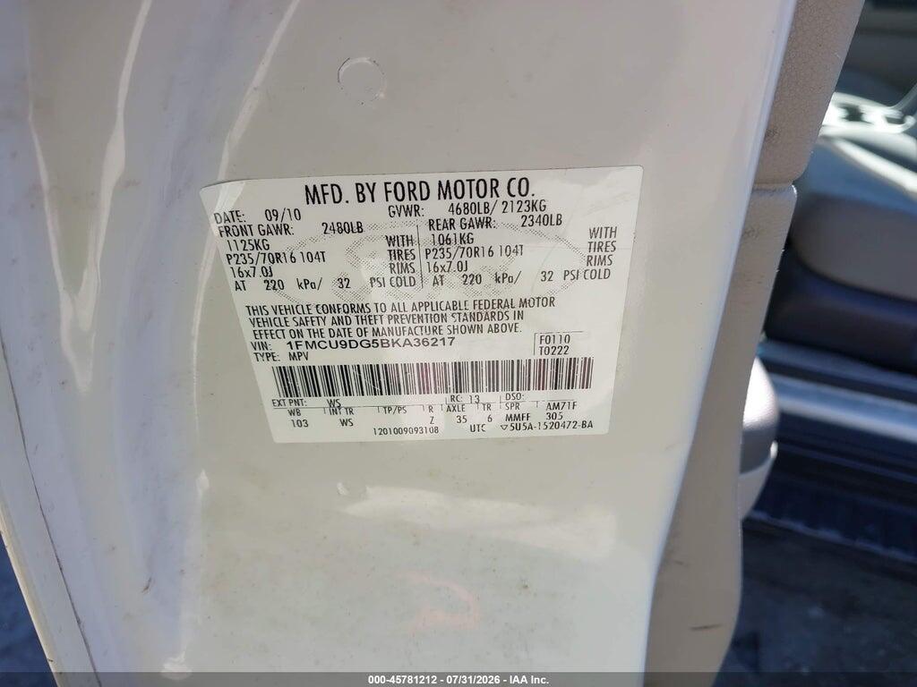 1FMCU9DG5BKA36217 2011 FORD ESCAPE photo no. 9