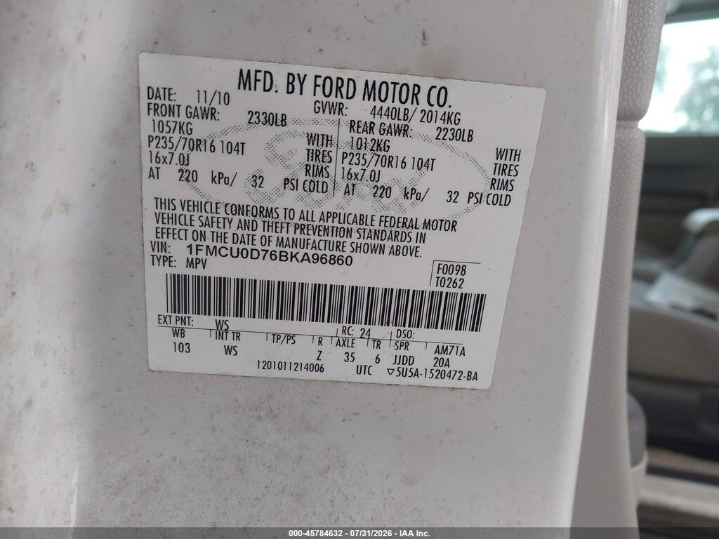 1FMCU0D76BKA96860 2011 FORD ESCAPE photo no. 9
