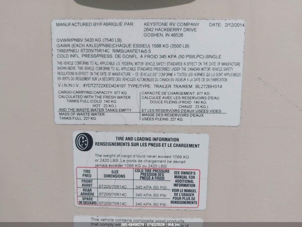 4YDT2722XED424197 2014 KEYSTONE RV OTHER photo no. 9