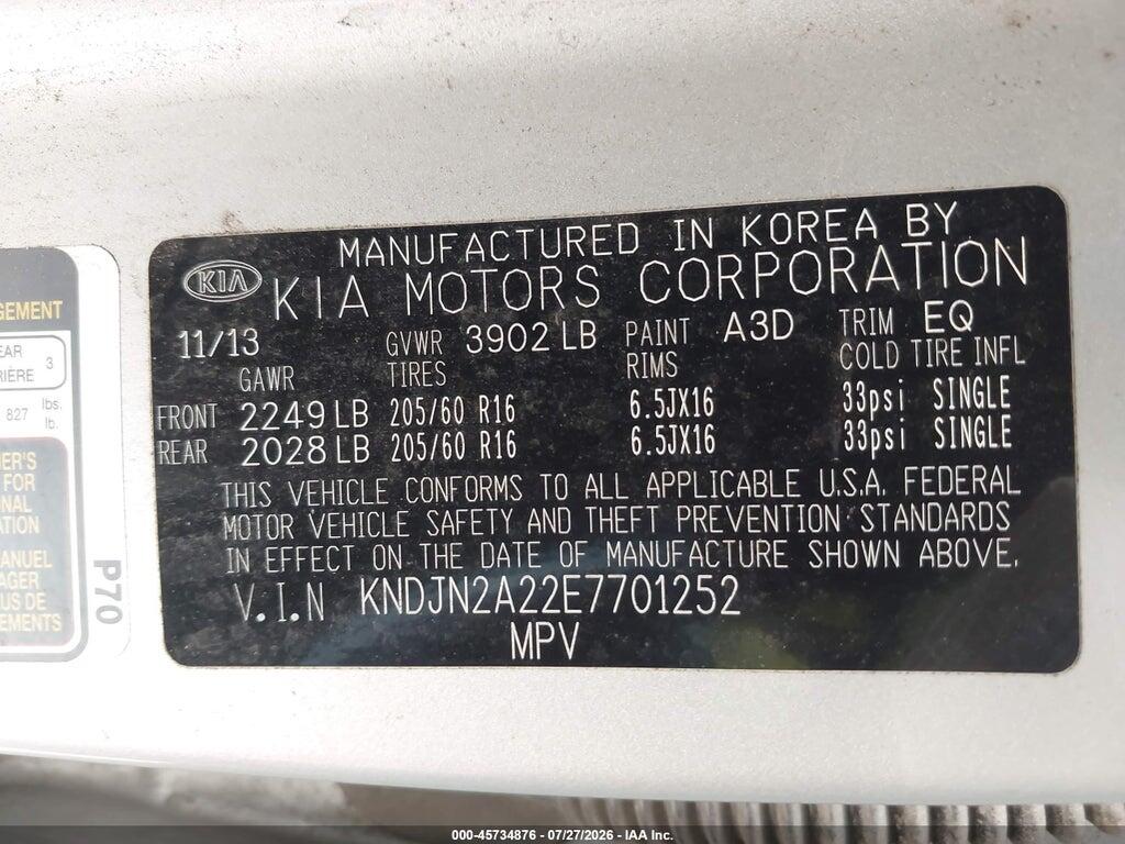 KNDJN2A22E7701252 2014 KIA SOUL photo no. 9