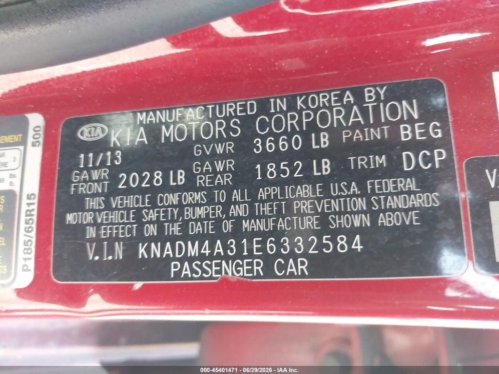 KNADM4A31E6332584 2014 KIA RIO photo no. 9