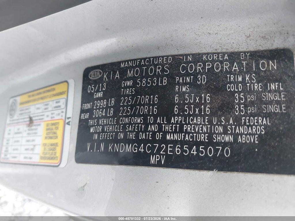 KNDMG4C72E6545070 2014 KIA SEDONA photo no. 9