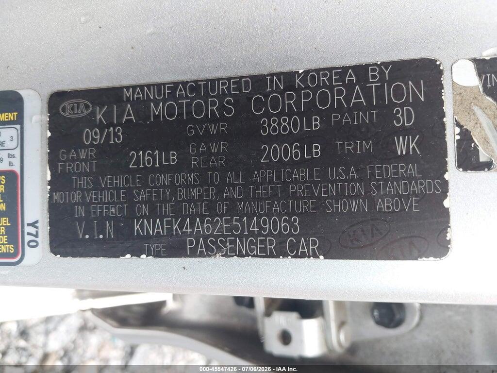 KNAFK4A62E5149063 2014 KIA FORTE photo no. 9