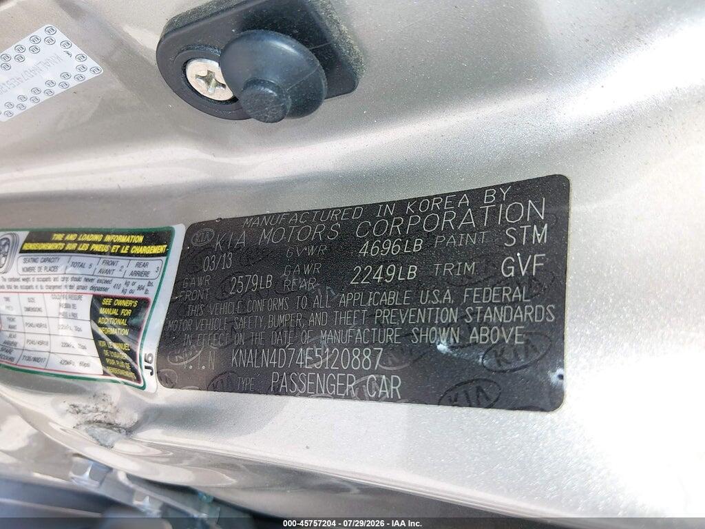 KNALN4D74E5120887 2014 KIA CADENZA photo no. 9