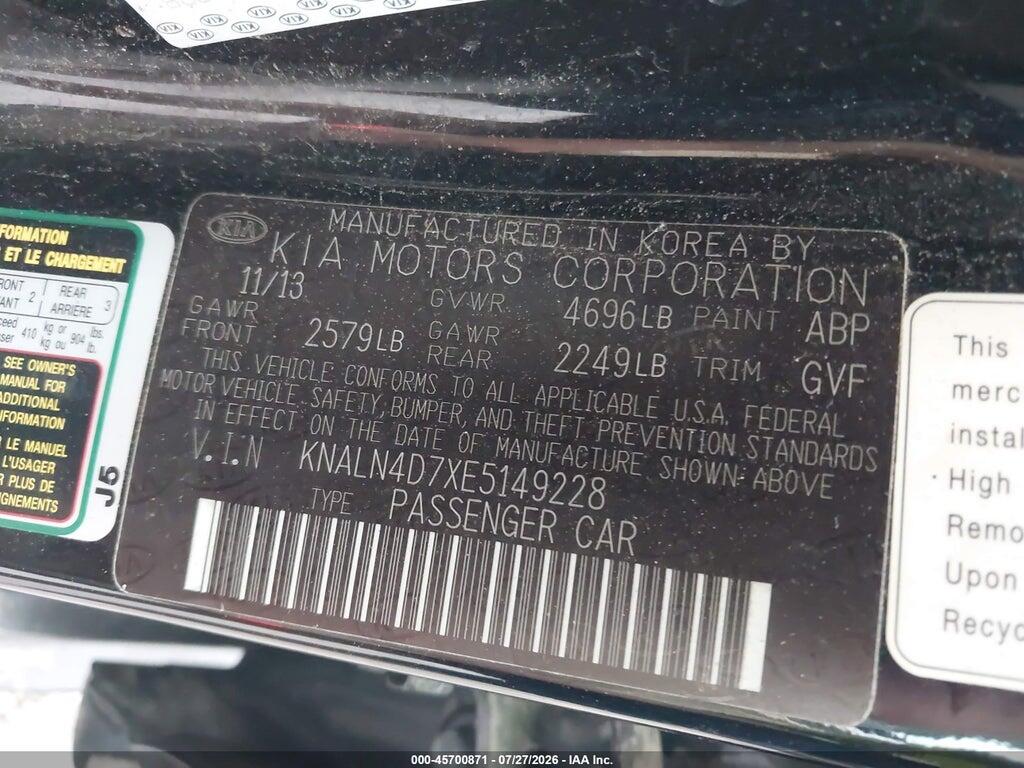 KNALN4D7XE5149228 2014 KIA CADENZA photo no. 9