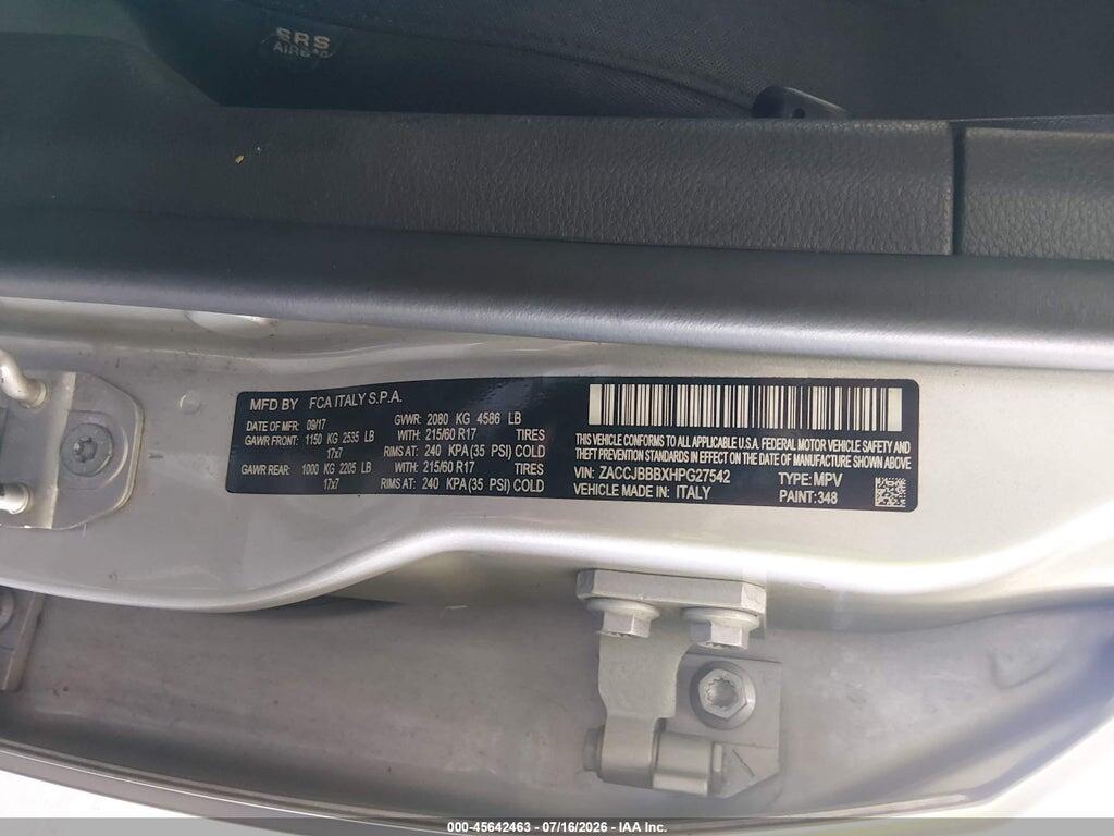ZACCJBBBXHPG27542 2017 JEEP RENEGADE photo no. 9