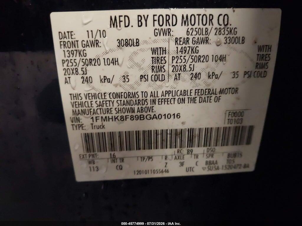 1FMHK8F89BGA01016 2011 FORD EXPLORER photo no. 9