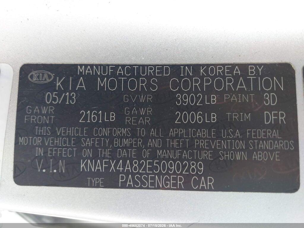 KNAFX4A82E5090289 2014 KIA FORTE photo no. 9
